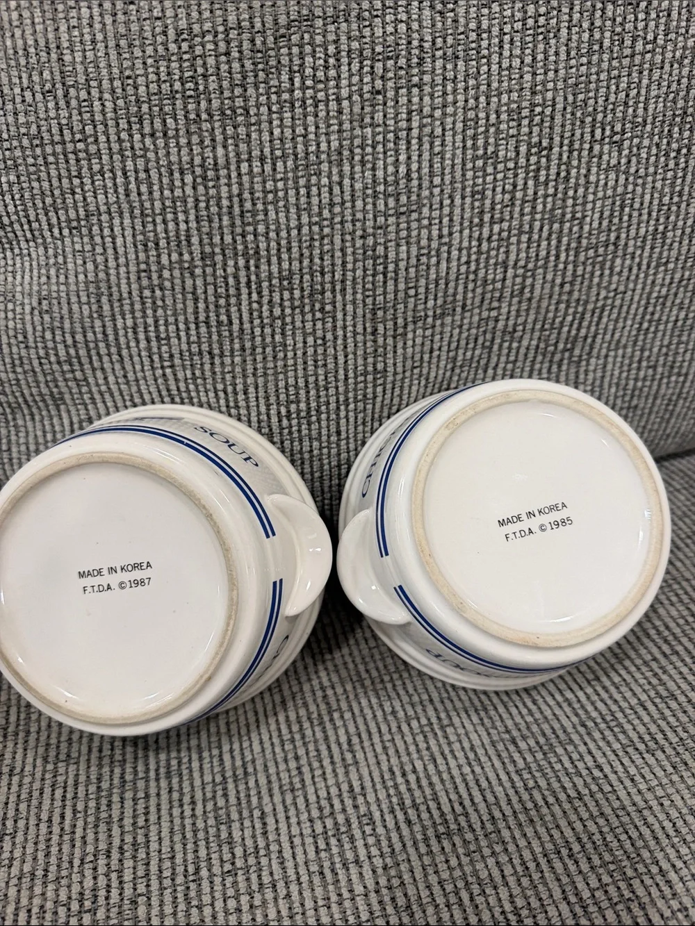 Chicken Soup Ceramic Bowls Set - White with Blue